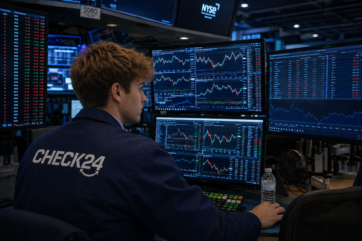 CHECK24 Trader vor Börsen-Monitoren